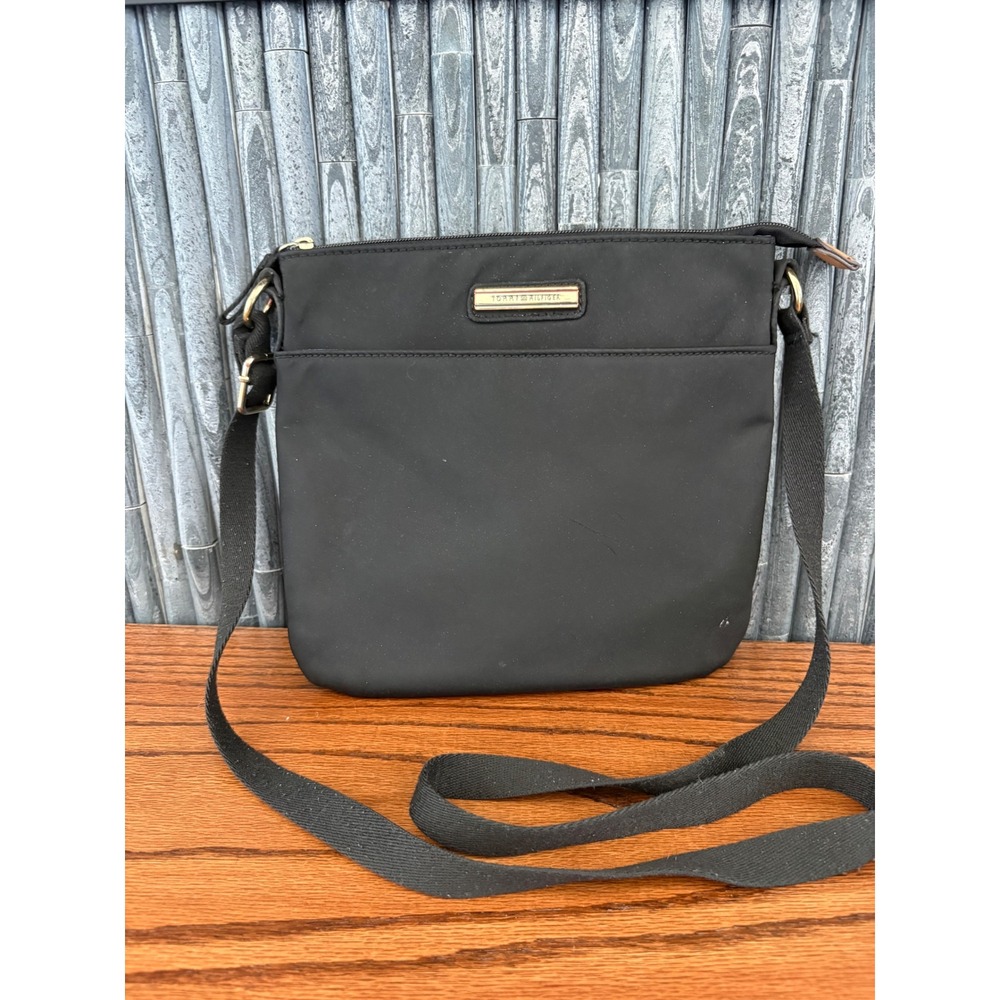Tommy Hilfiger Black Nylon Crossbody Bag Gold Tone Hardware Adjustable Strap
